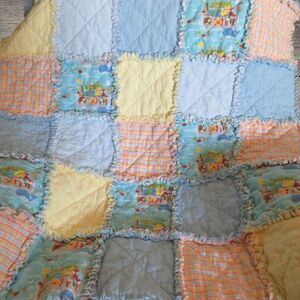 Flannel Rag Quilt With Batting 41x35 Noah's Ark Throw